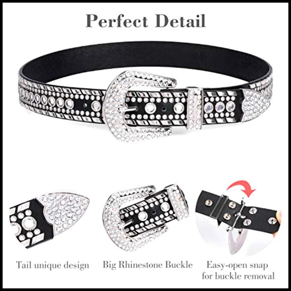 Rhinestone Studded Leather Belt Western Cowboy Cowgirl Bling Wide Belt main image 6